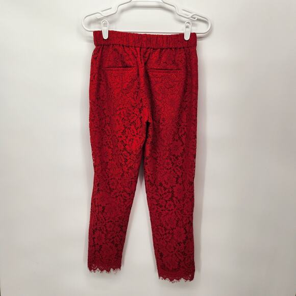 J. Crew Red Lace Floral Easy Skinny Pull On Ankle Pants Women's 00 - Picture 11 of 11